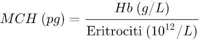 Formula matematica per il calcolo dell'MCH