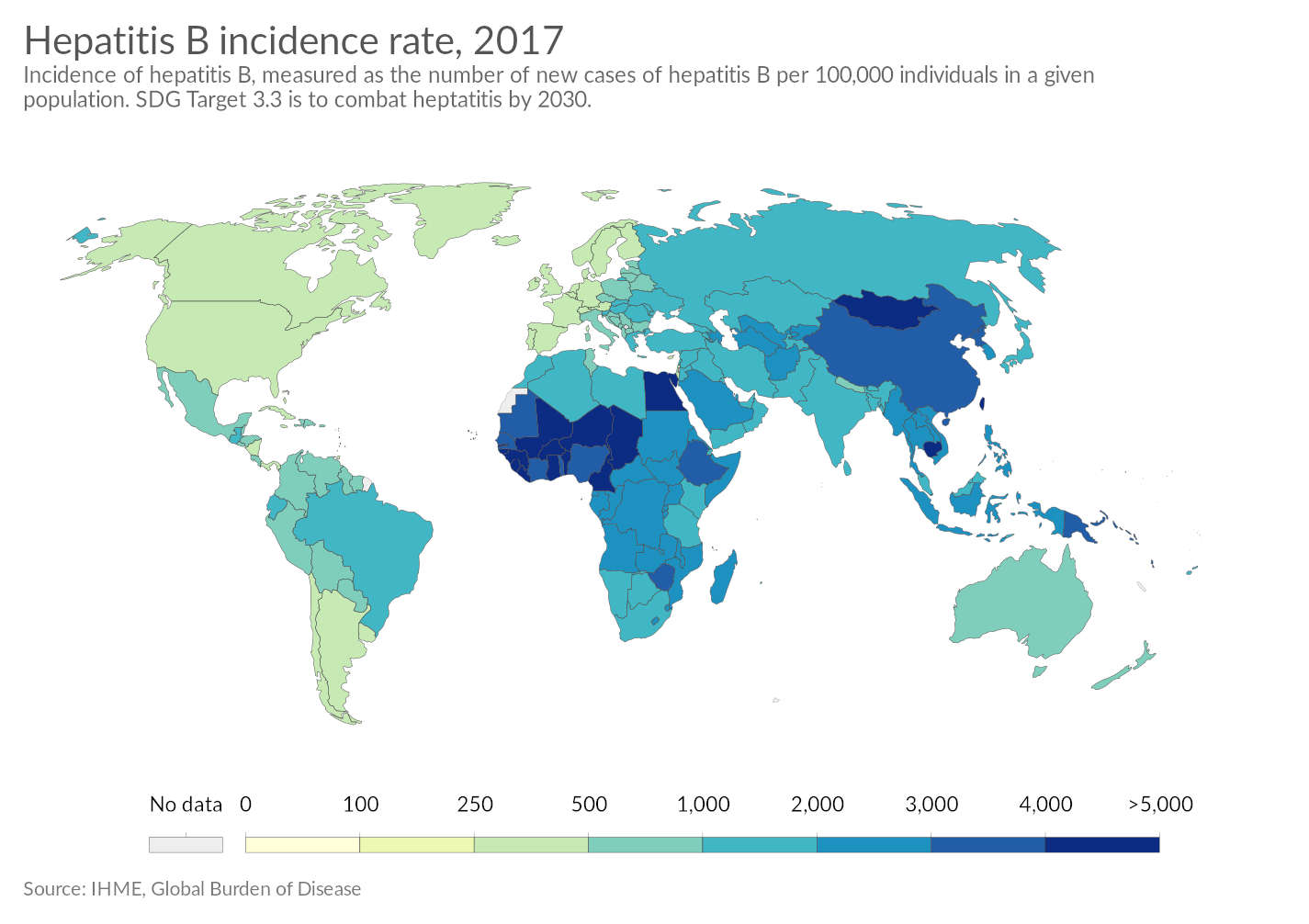 Cartina del mondo con incidenza dell'epatite B