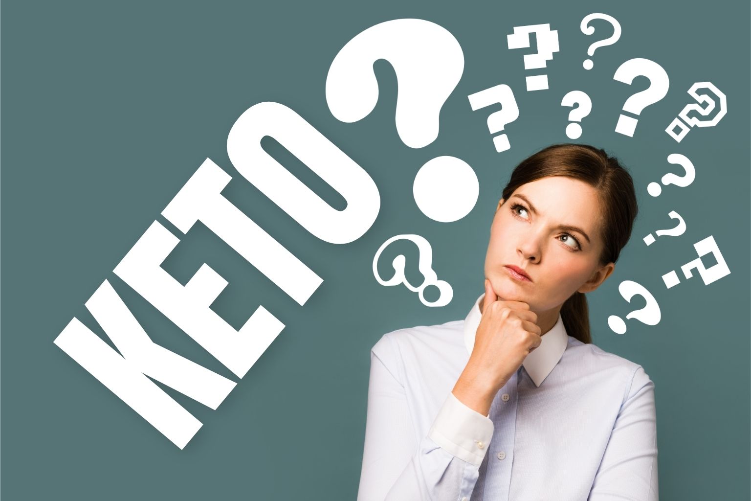Donna con espressione dubbiosa, sullo sfondo la scritta KETO