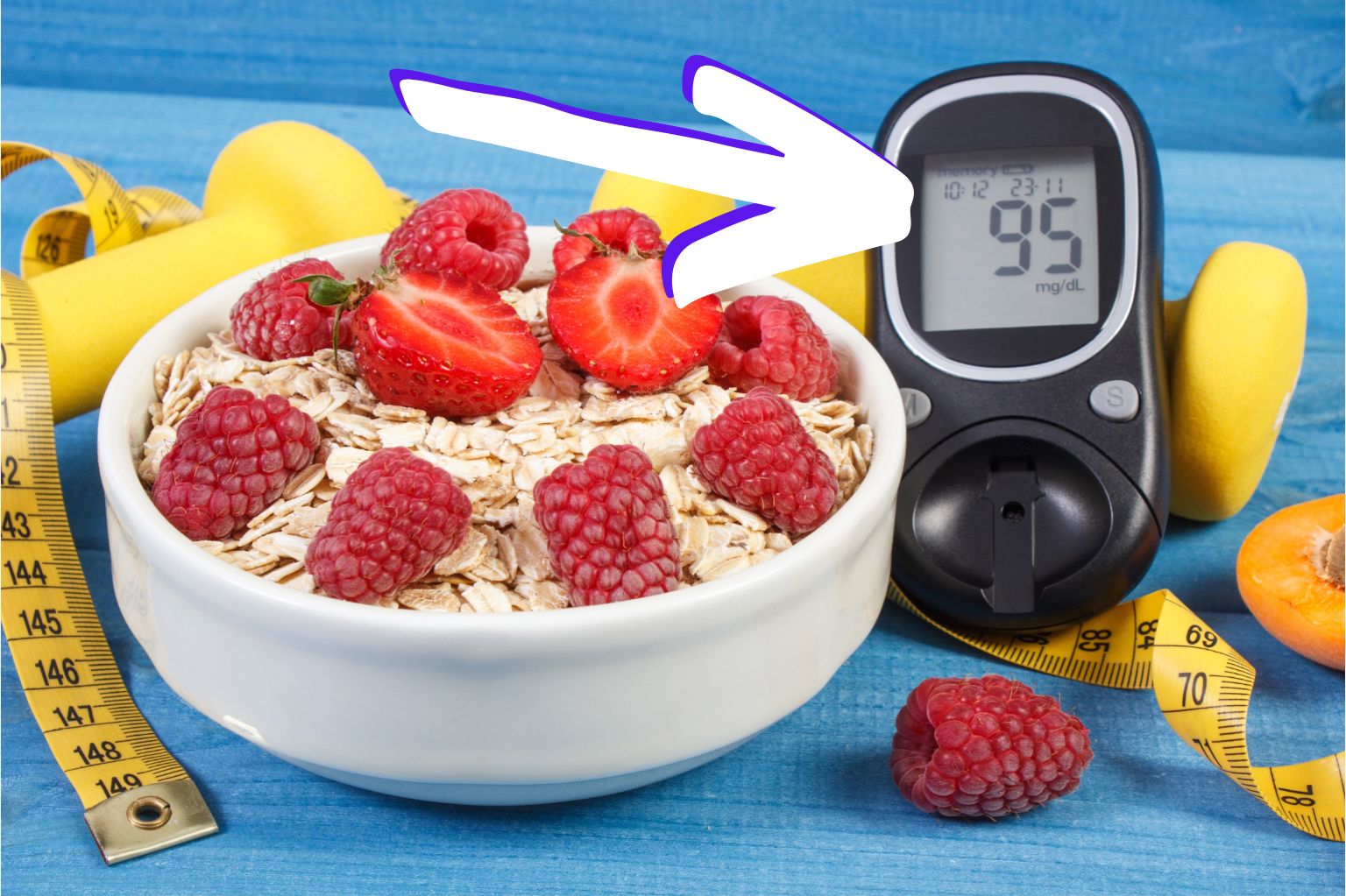 Porridge e di fianco un glucometro che segna 95