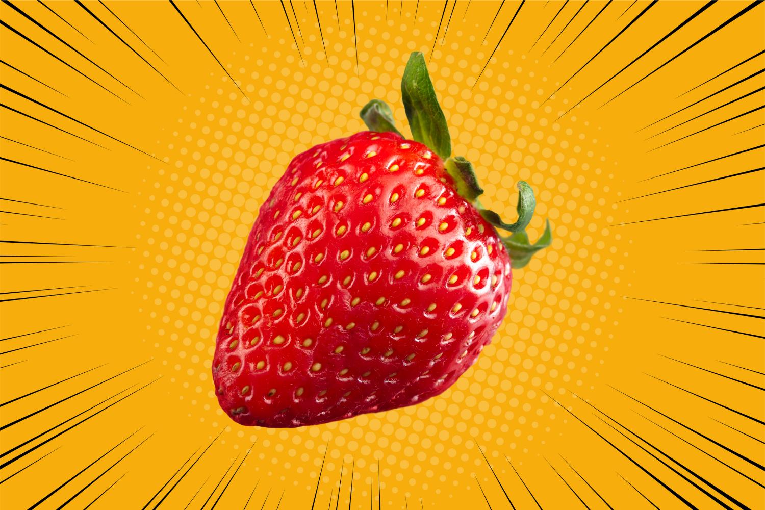 Fragola su sfondo giallo