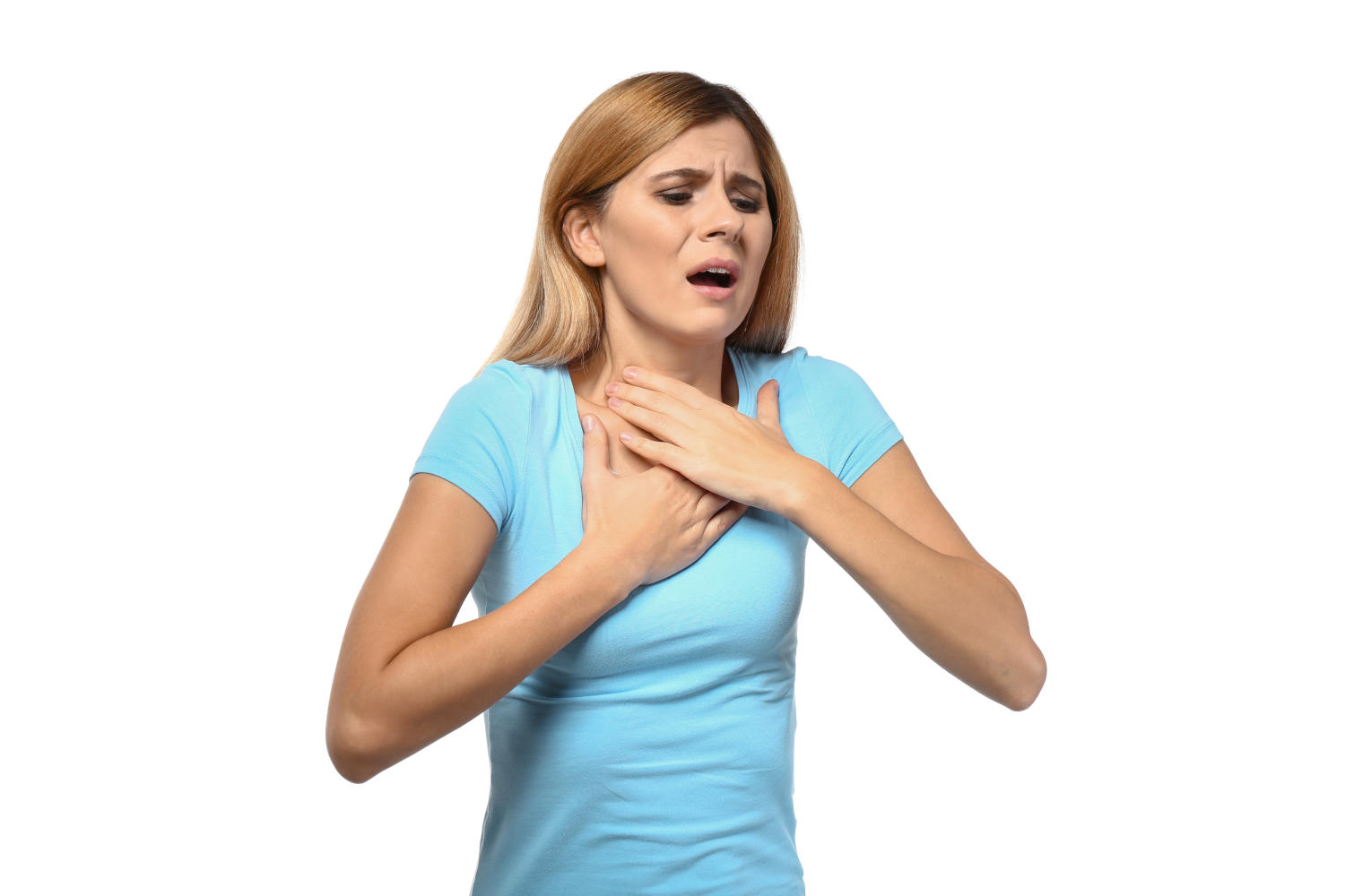Donna con evidenti difficoltà respiratorie