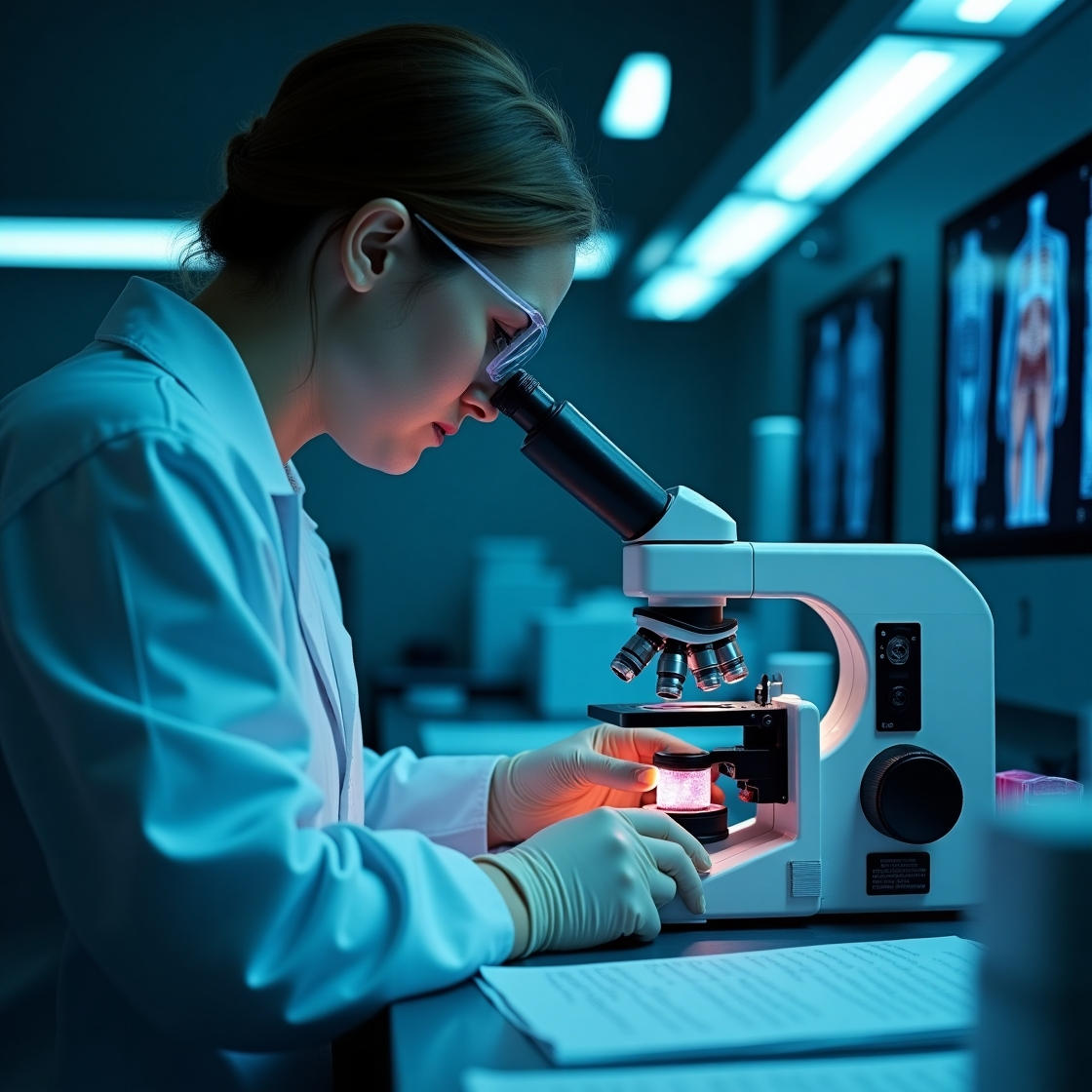 Biologo clinico al lavoro su un campione