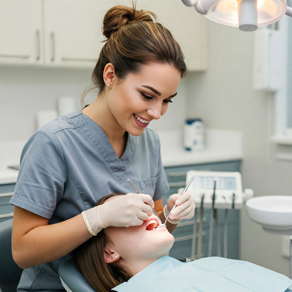 Igienista dentale che verifica la bocca di un paziente