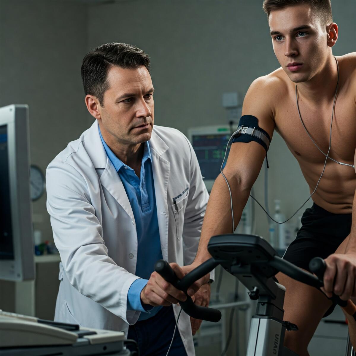 Medico sportivo durante prova da sforzo