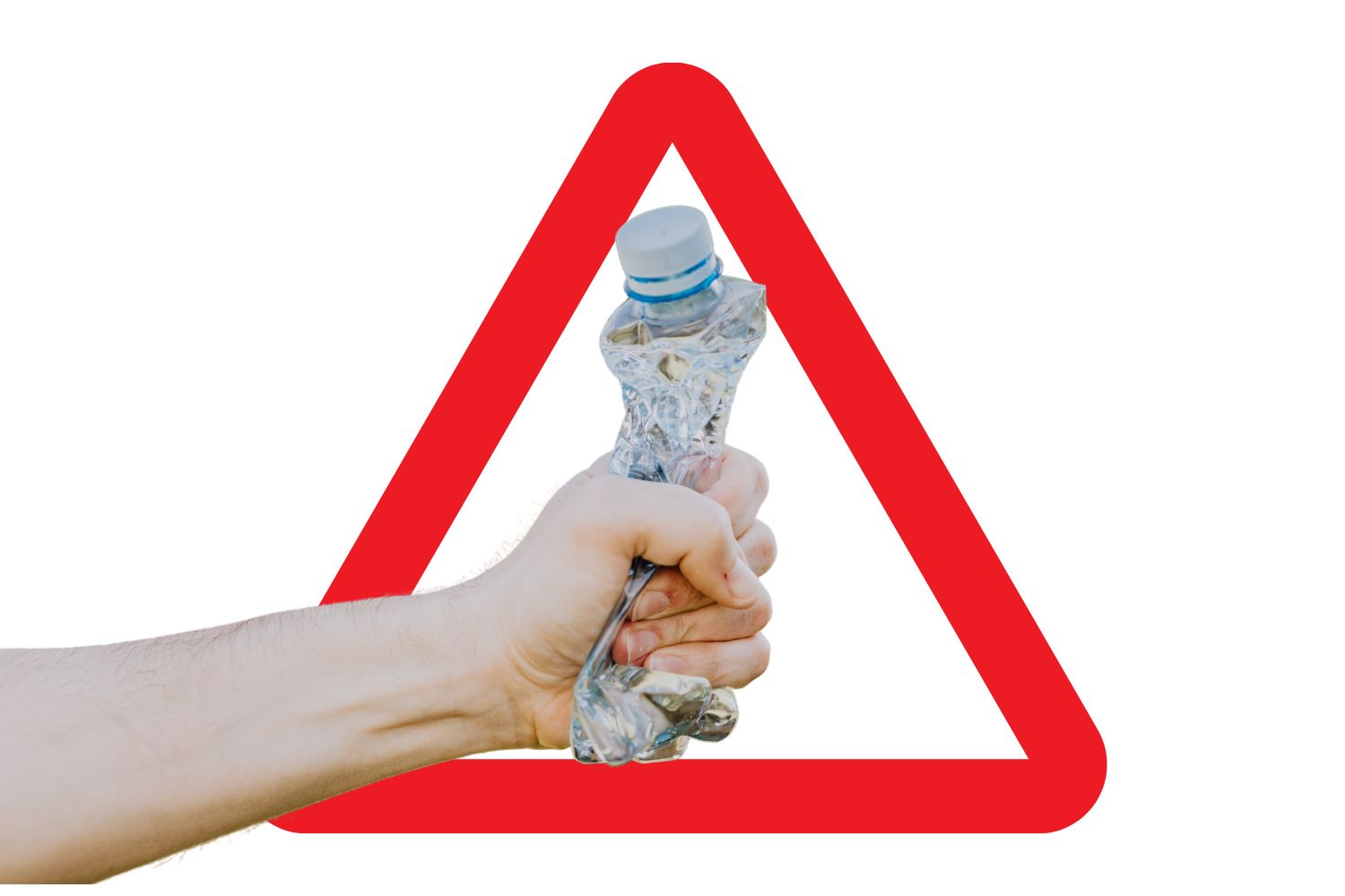 Bottiglia di plastica all'interno di un cartello di pericolo
