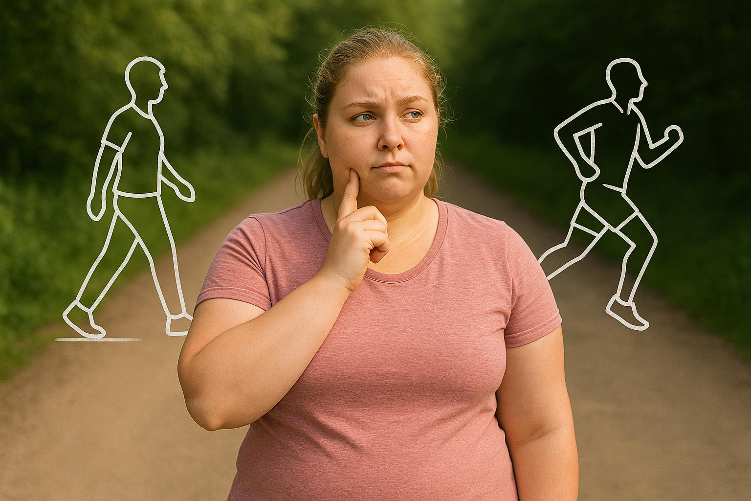 Ragazza che pensa se correre o camminare