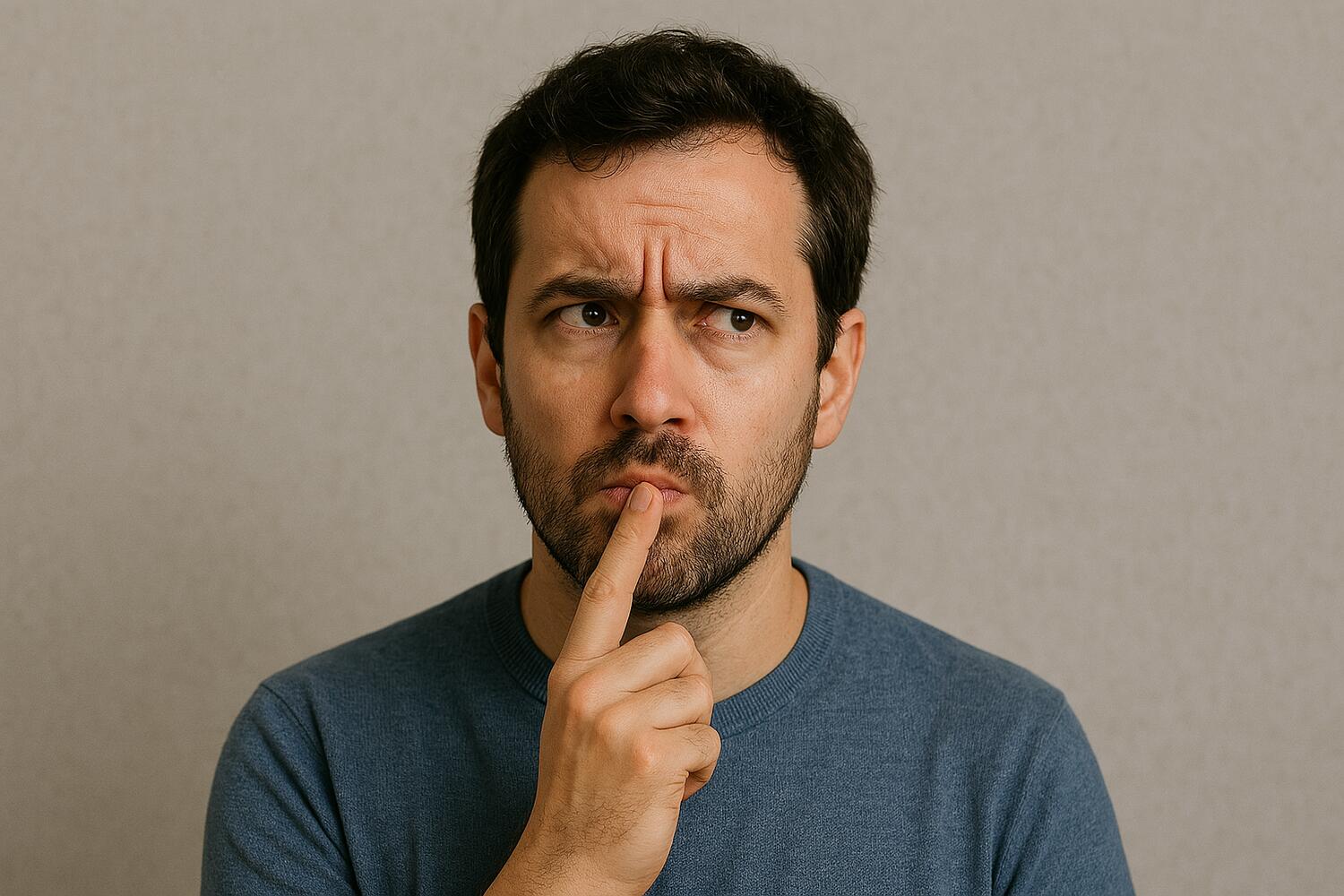 Uomo con sguardo dubbioso
