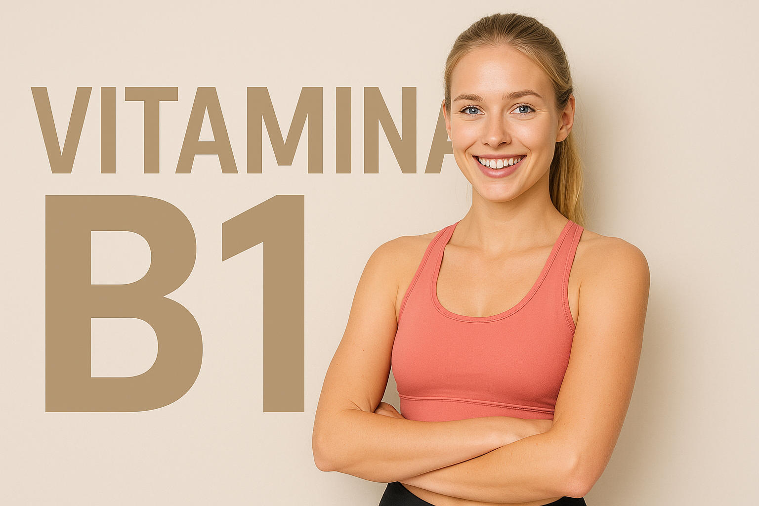 Ragazza sportiva con alle spalle la scritta Vitamina B1