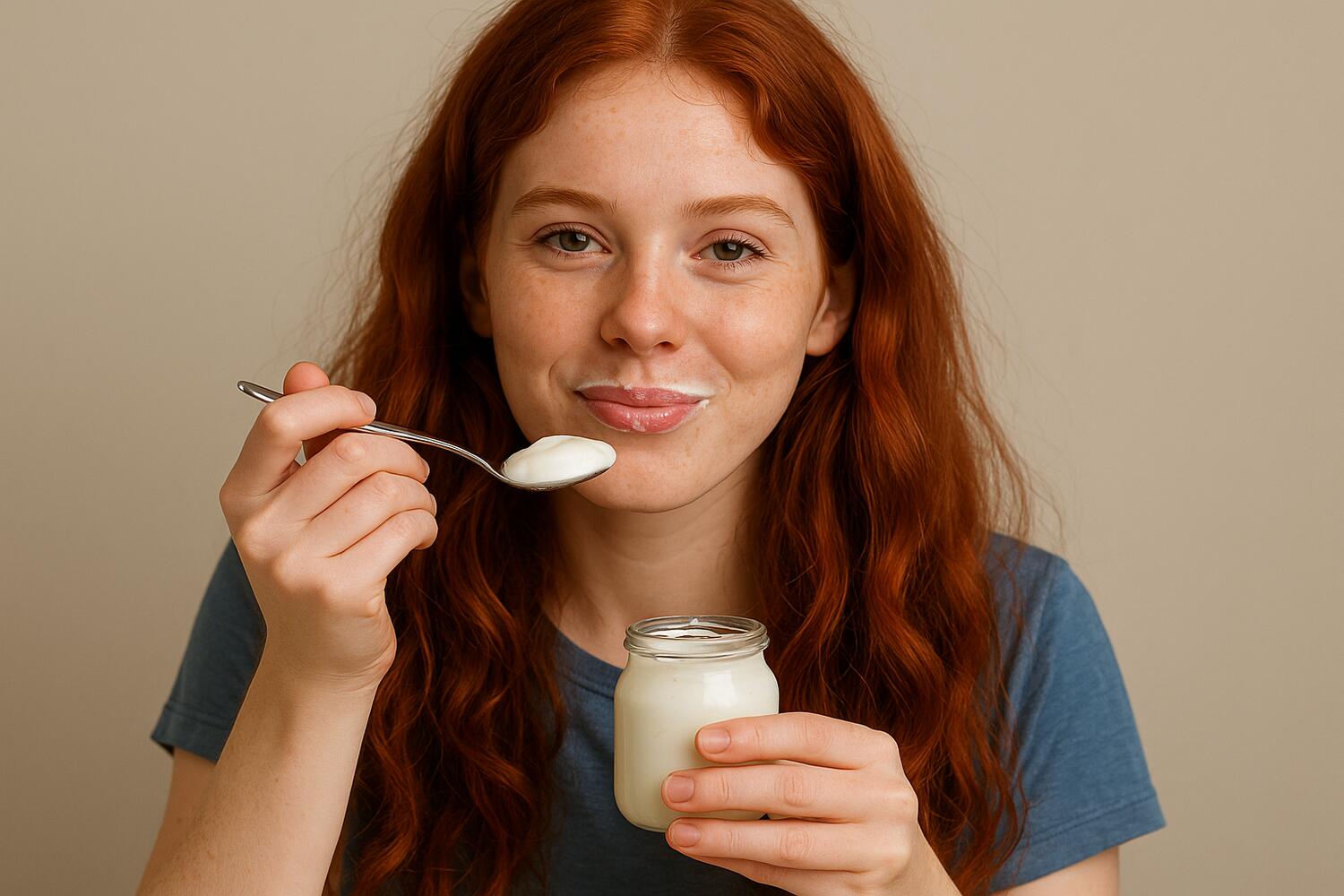 Ragazza che mangia uno yogurt