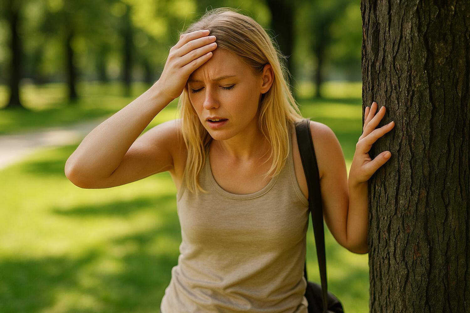 Ragazza con capogiri a causa della pressione bassa da caldo