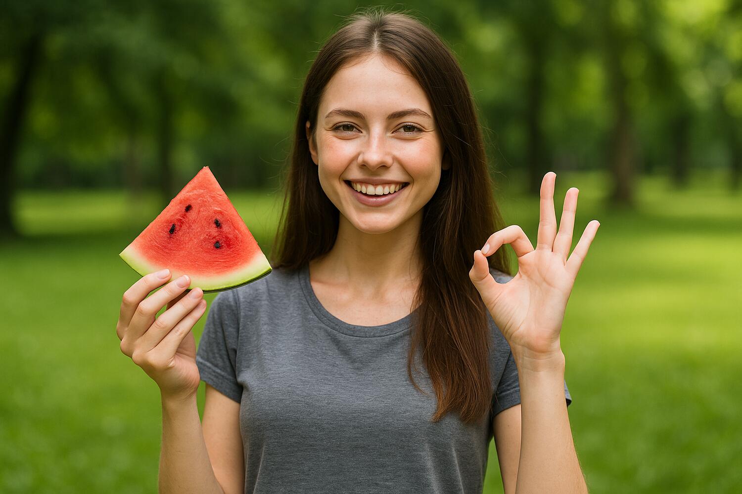 Ragazza con in mano una fetta di anguria