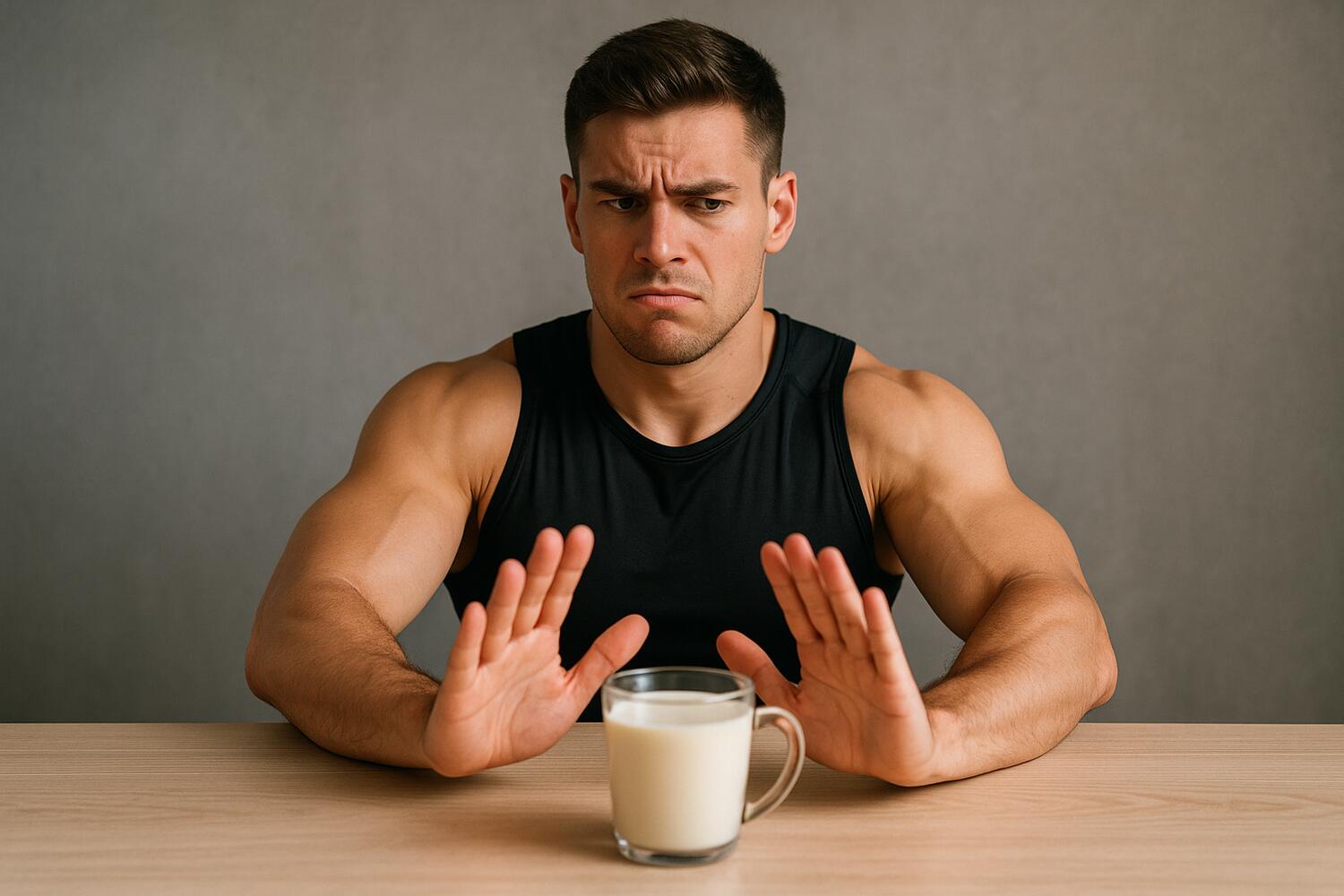 Uomo che rifiuta il latte di soia