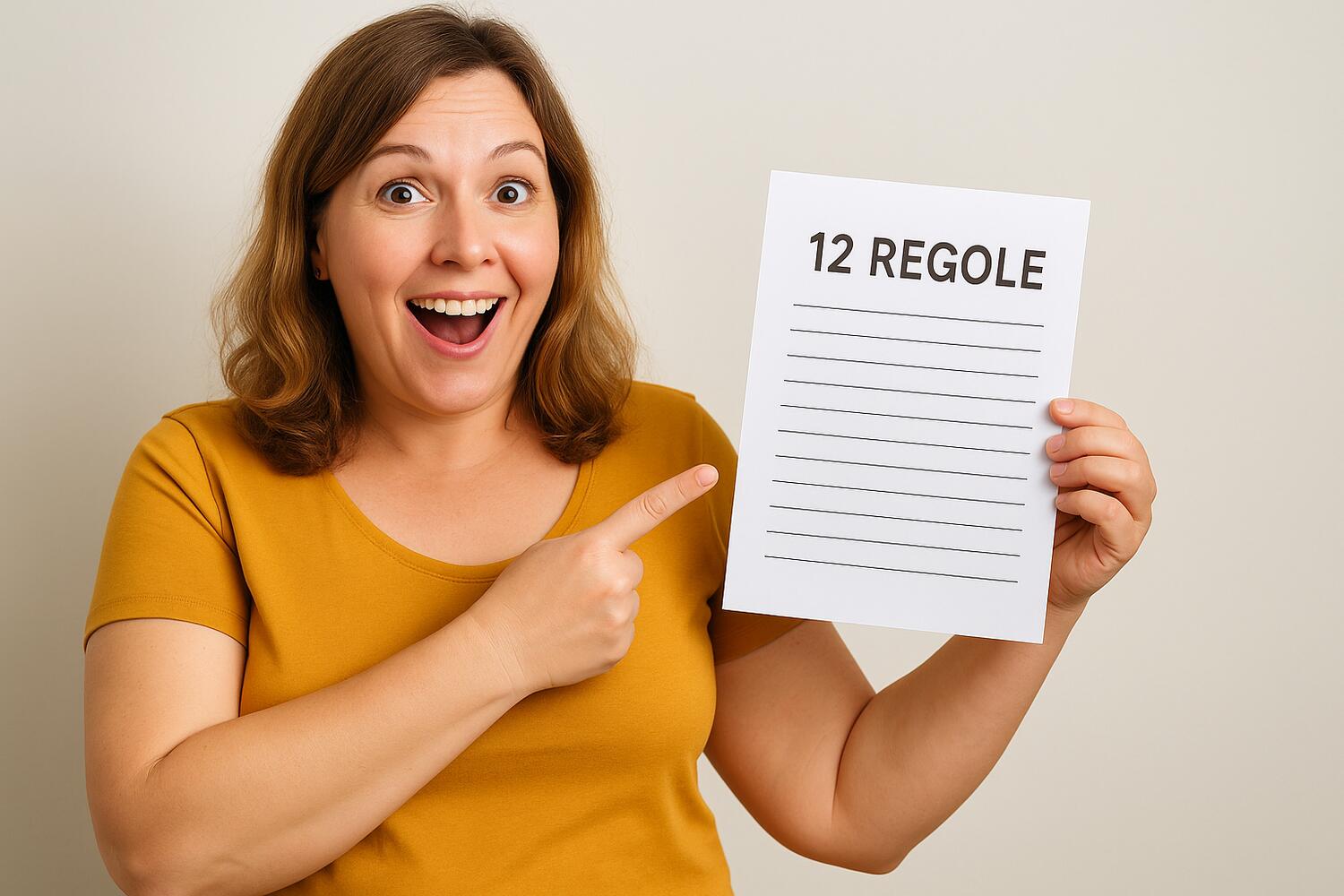 Ragazza che tiene in mano una lista di 12 regole