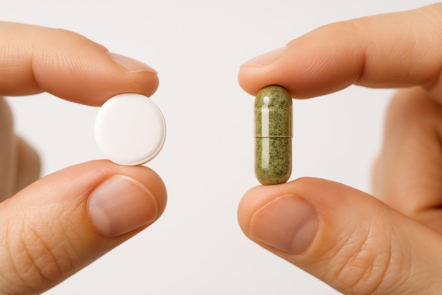 Compressa bianca e capsula con estratto vegetale