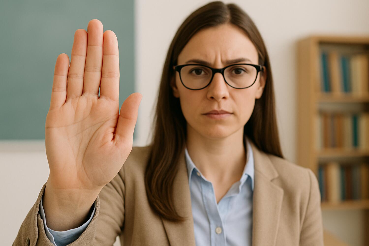 Donna che alza la mano in segno di stop