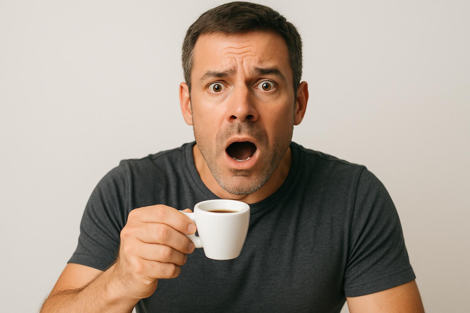 Uomo preoccupato mentre sta per bere un caffè
