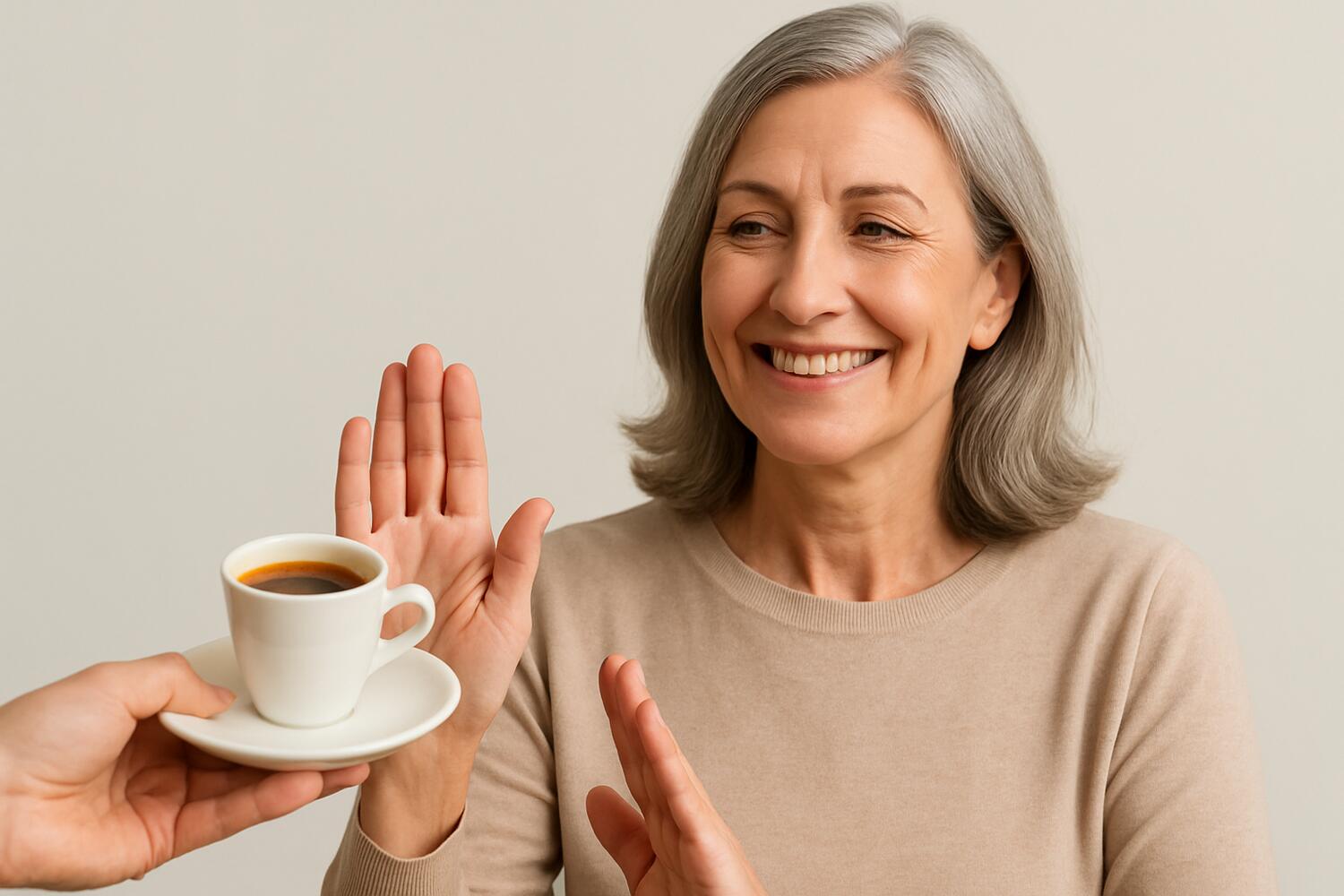 Signora che declina un caff&egrave; espresso