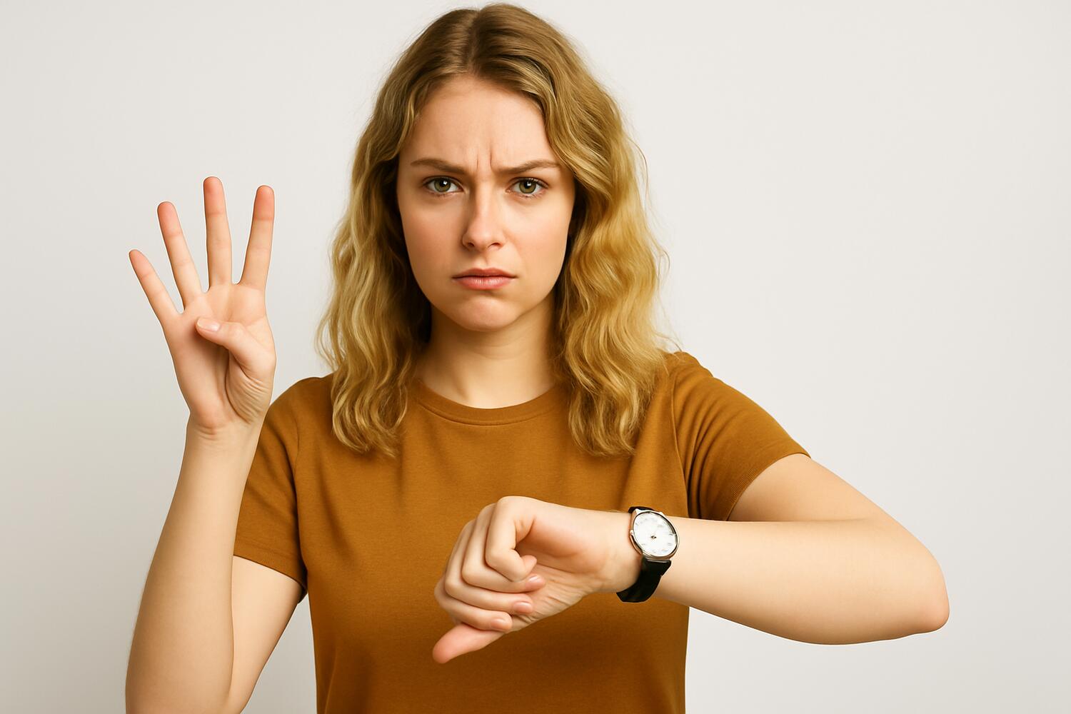 Ragazza che segna 4 con la mano