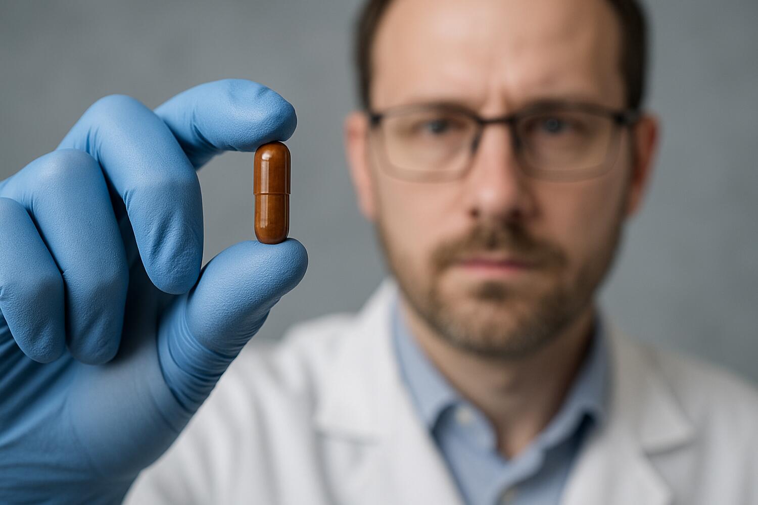 Scienziato mostra una capsula marrone