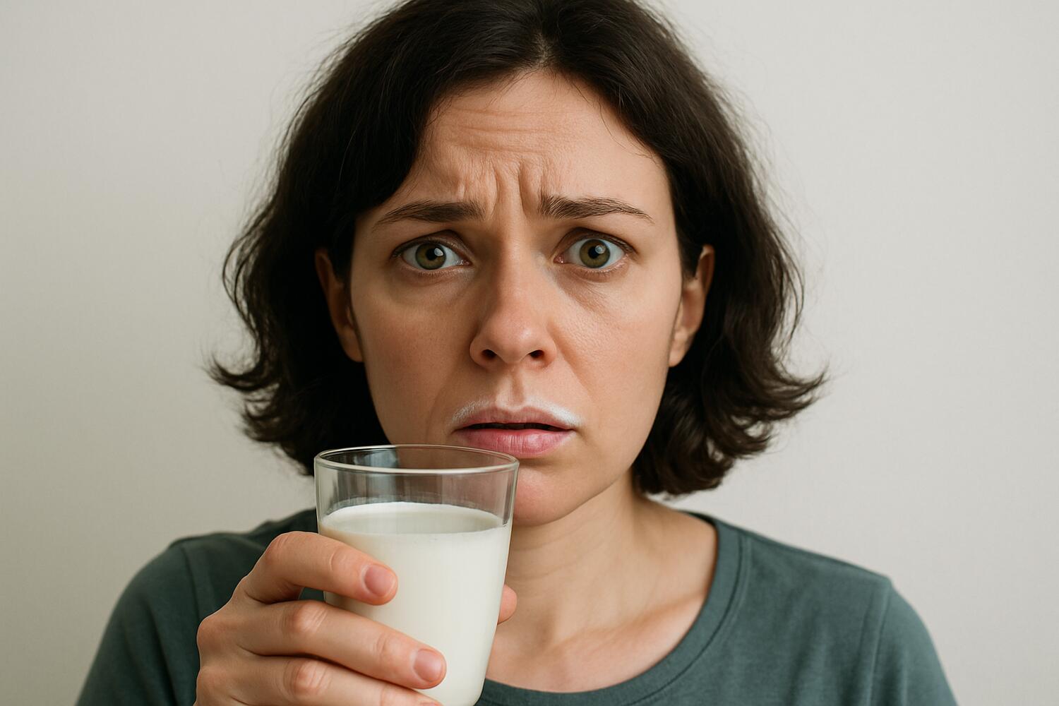 Ragazza preoccupata che ha appena bevuto del latte