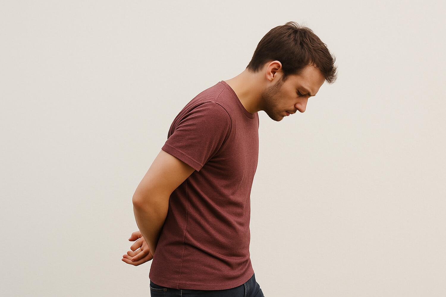 Ragazzo che cammina nervosamente a testa bassa