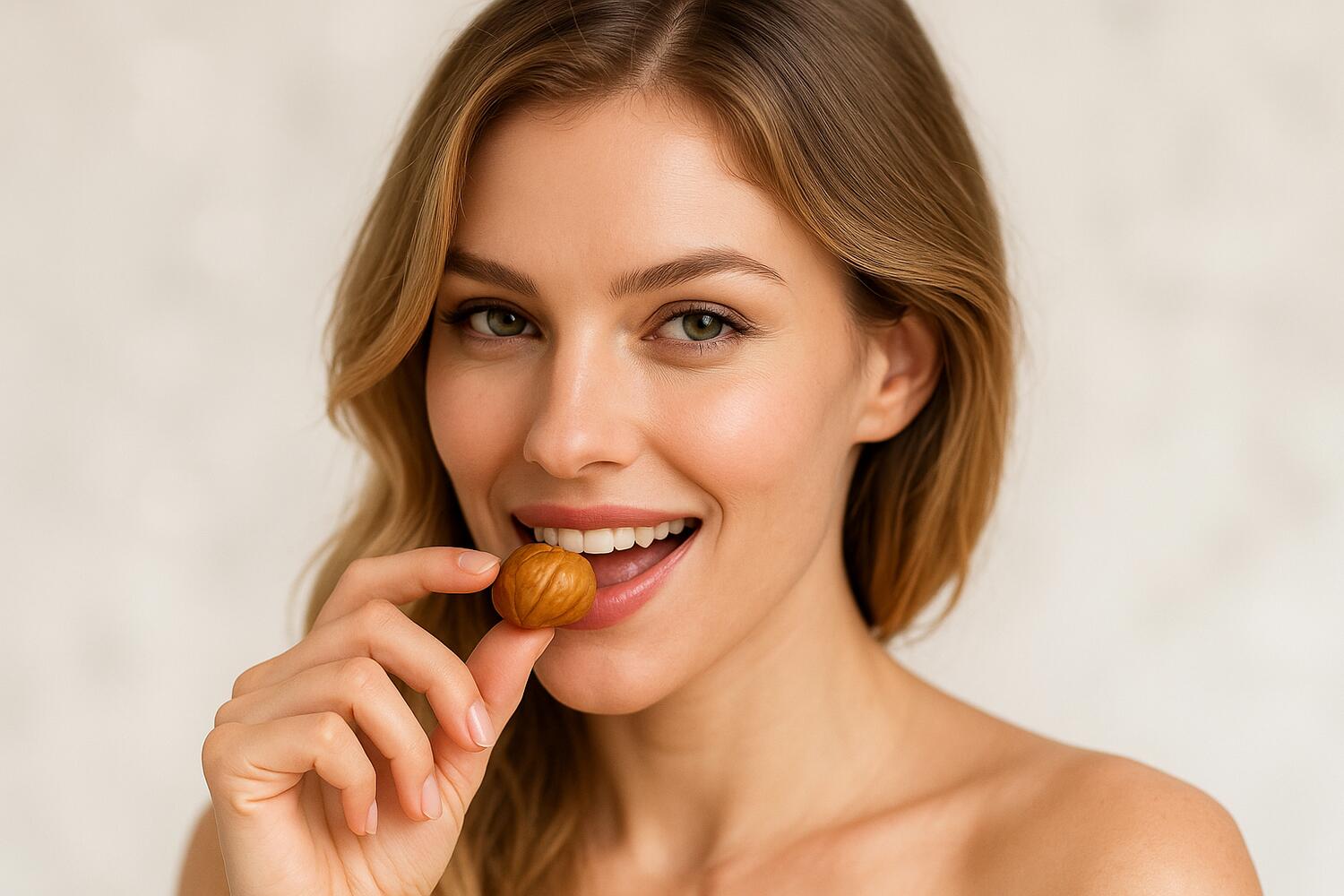 Ragazza che sta per mangiare una castagna