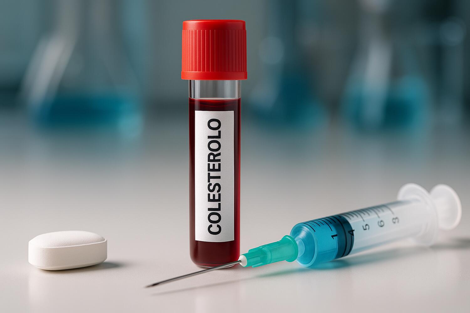Immagine concettuale (da sinistra verso destra una compressa, una provetta di sangue e una siringa)