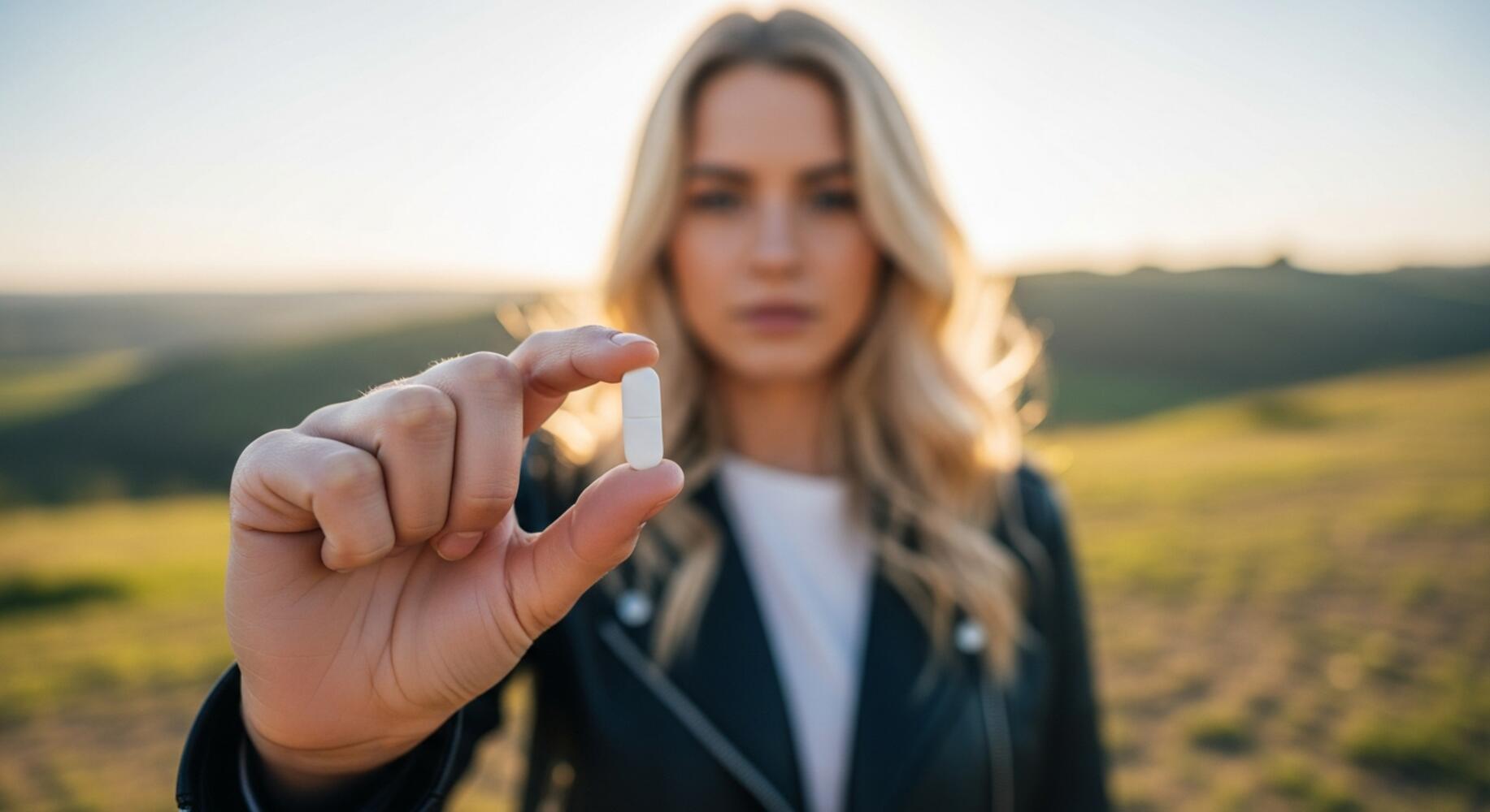 Ragazza che mostra una compressa alla camera