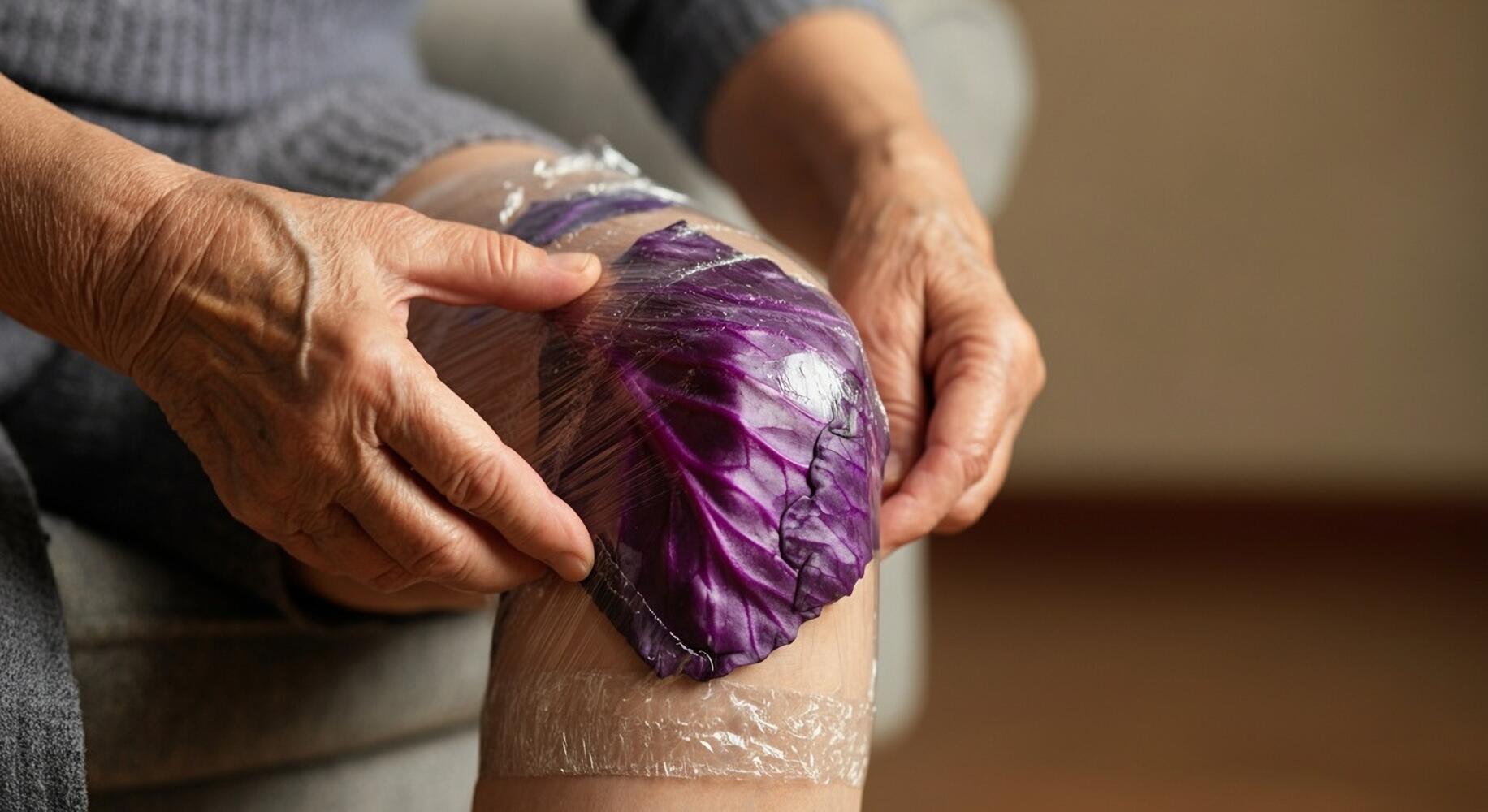 Cavolo viola applicato su un ginocchio