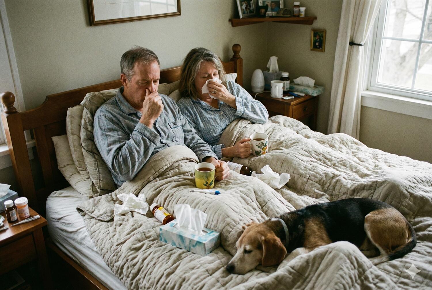 Coppia a letto con l'influenza