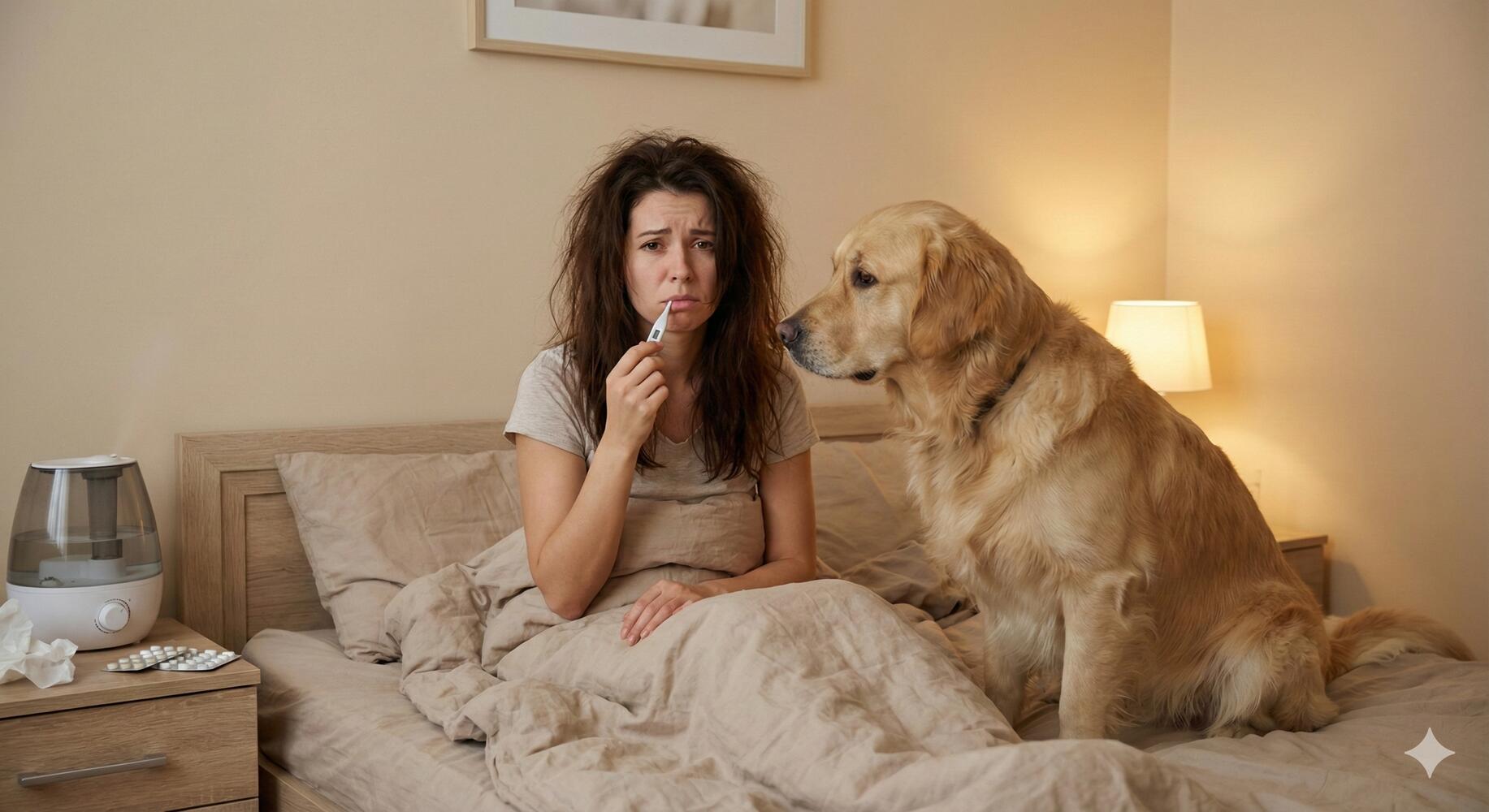 Ragazza a letto con l'influenza