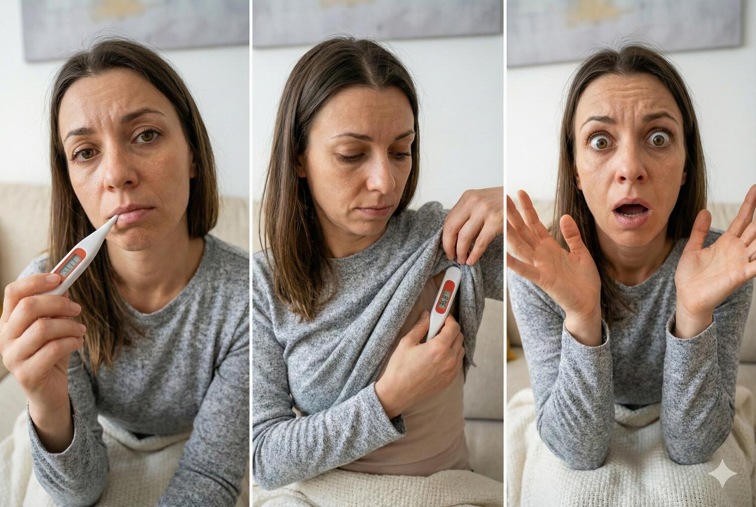 Donna misura la temperatura in diversi distretti