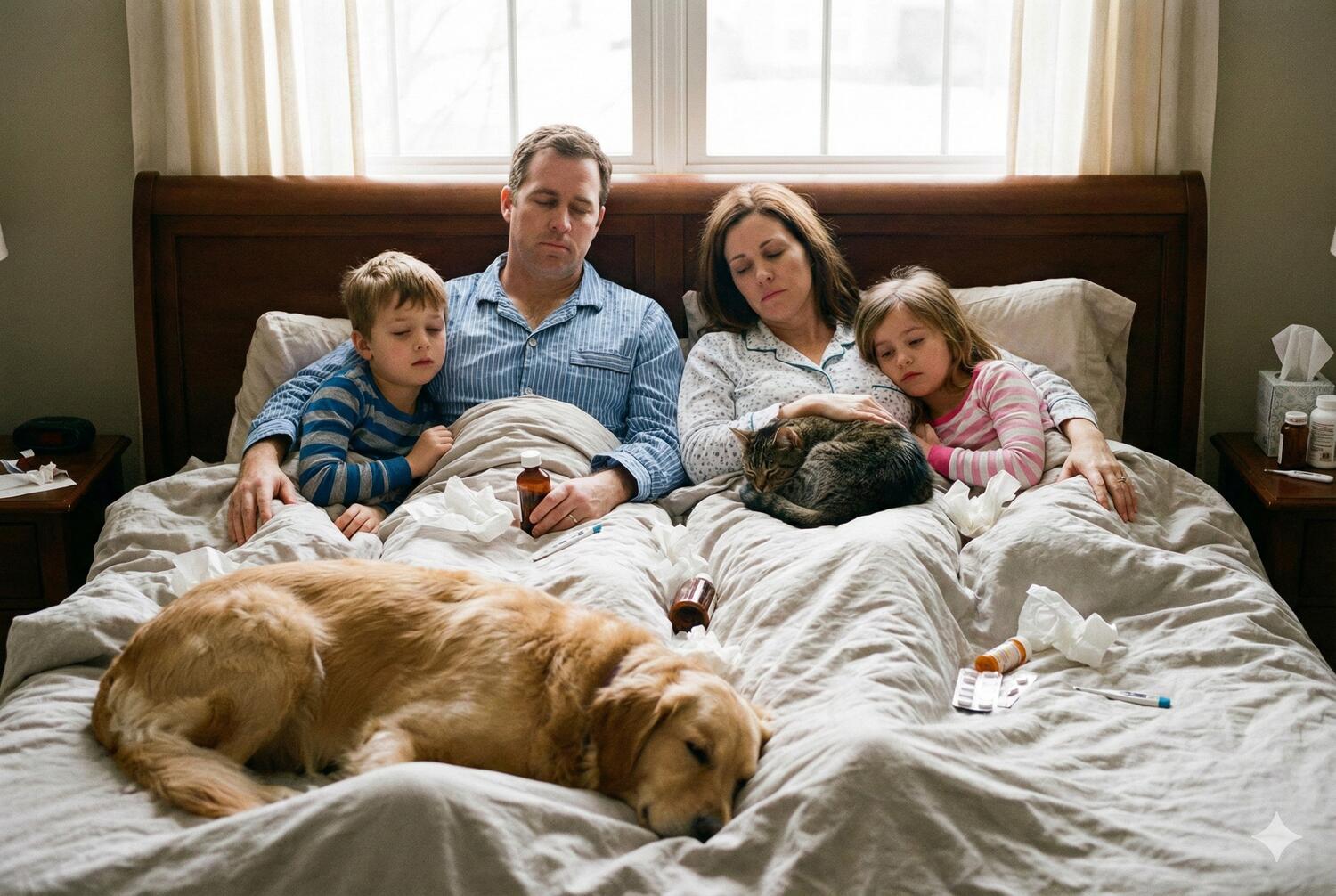 Famiglia influenza nel letto