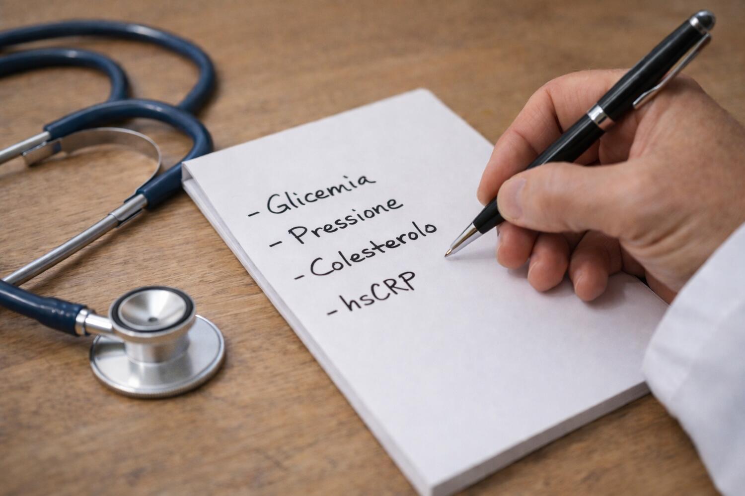 Medico che prescrive gli esami necessari e aggiunge hsCRP