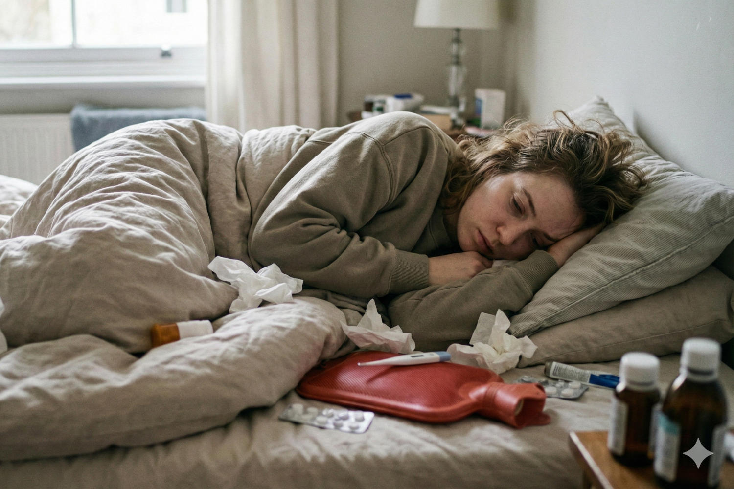 Ragazza influenzata a letto