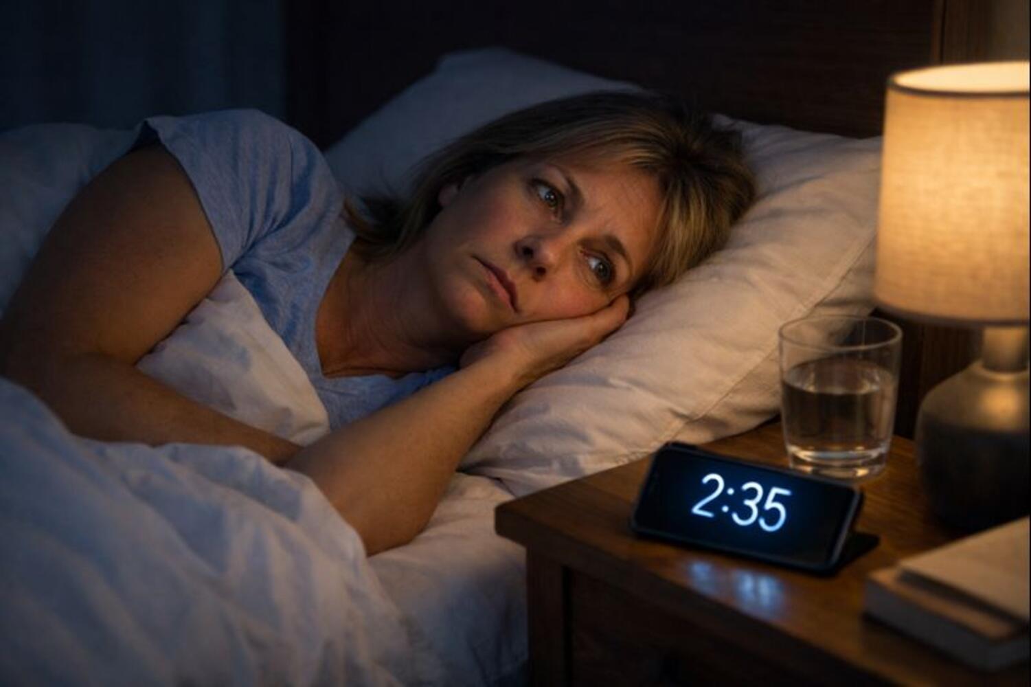 Donna sveglia nel letto alle 2:35.