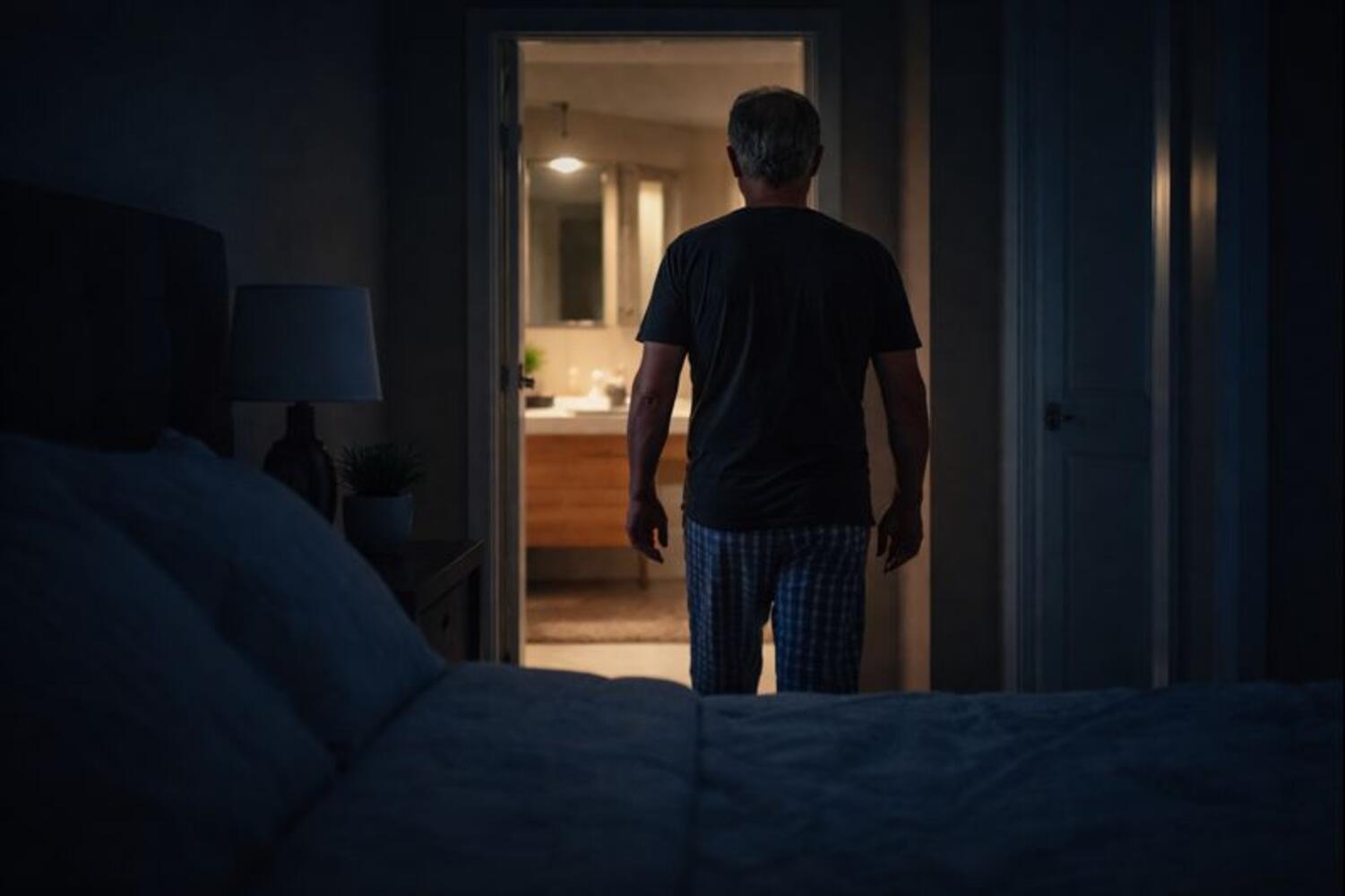 Uomo che va verso il bagno di notte
