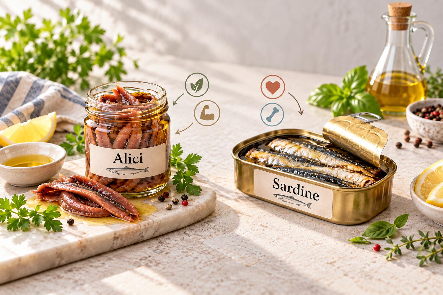 Alici e sardine fresche a confronto